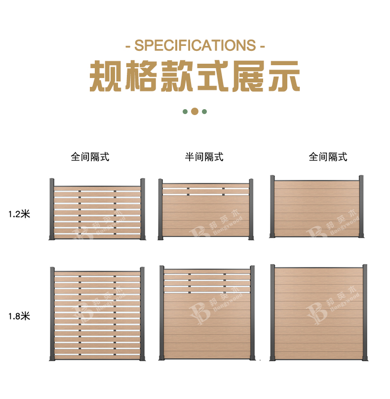 户外庭院花园围墙隔断防晒防腐铝合金木塑围栏间隔式窄板围栏护栏 - 木塑围栏和护栏 - 6